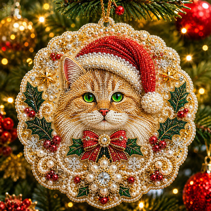 Jeweled Christmas Cat Christmas Mica Ornament