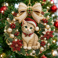 Christmas Cat Wreath Christmas Mica Ornament GFTOHNL2651