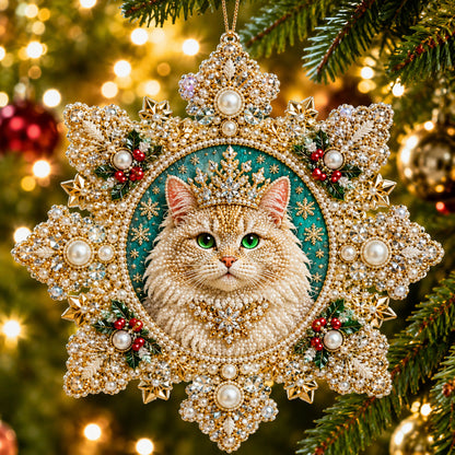 Jeweled Christmas Cat Christmas Mica Ornament