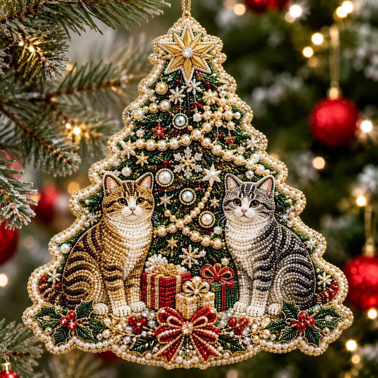 Jeweled Christmas Cat Christmas Mica Ornament