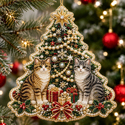 Jeweled Christmas Cat Christmas Mica Ornament