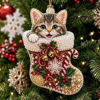 Christmas Cat Stocking Christmas Mica Ornament GFTOHNL2654