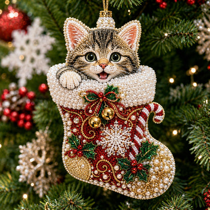 Jeweled Christmas Cat Christmas Mica Ornament