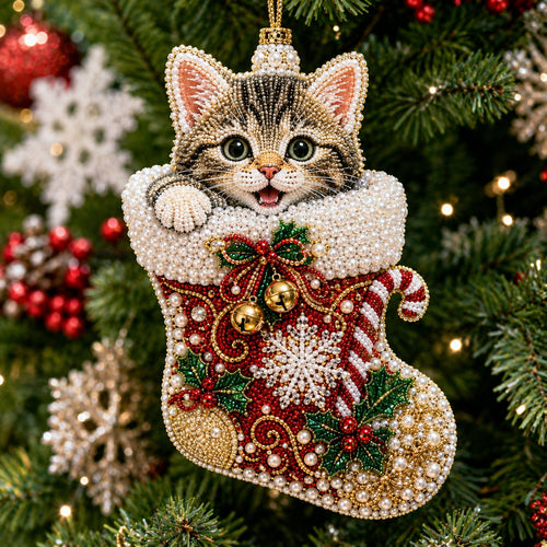 Christmas Cat Stocking Christmas Mica Ornament GFTOHNL2654