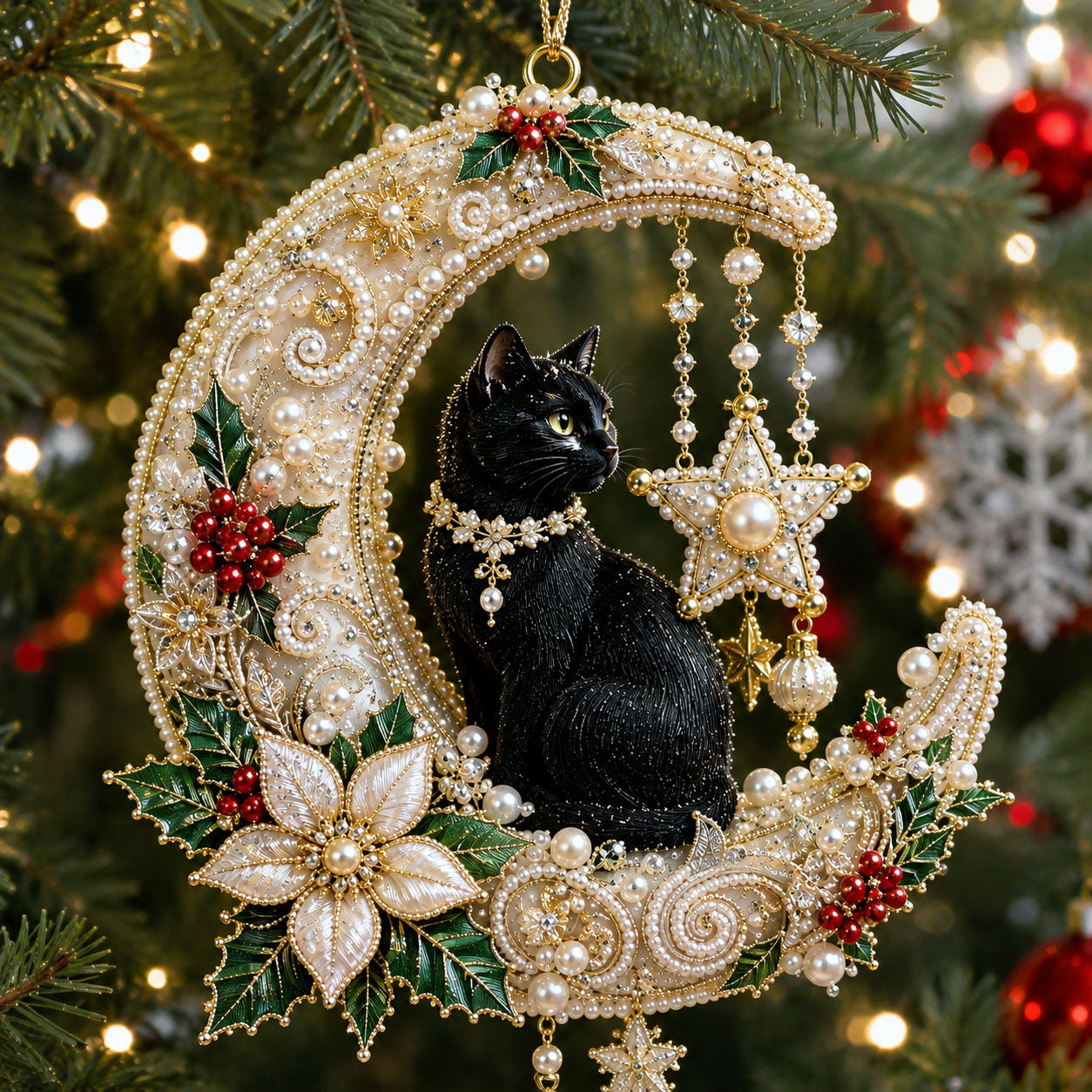 Jeweled Christmas Cat Christmas Mica Ornament