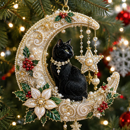 Jeweled Christmas Cat Christmas Mica Ornament
