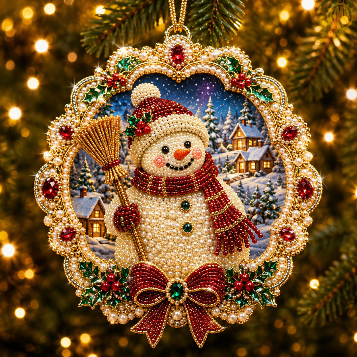 Snowman Christmas Village Christmas Mica Ornament
