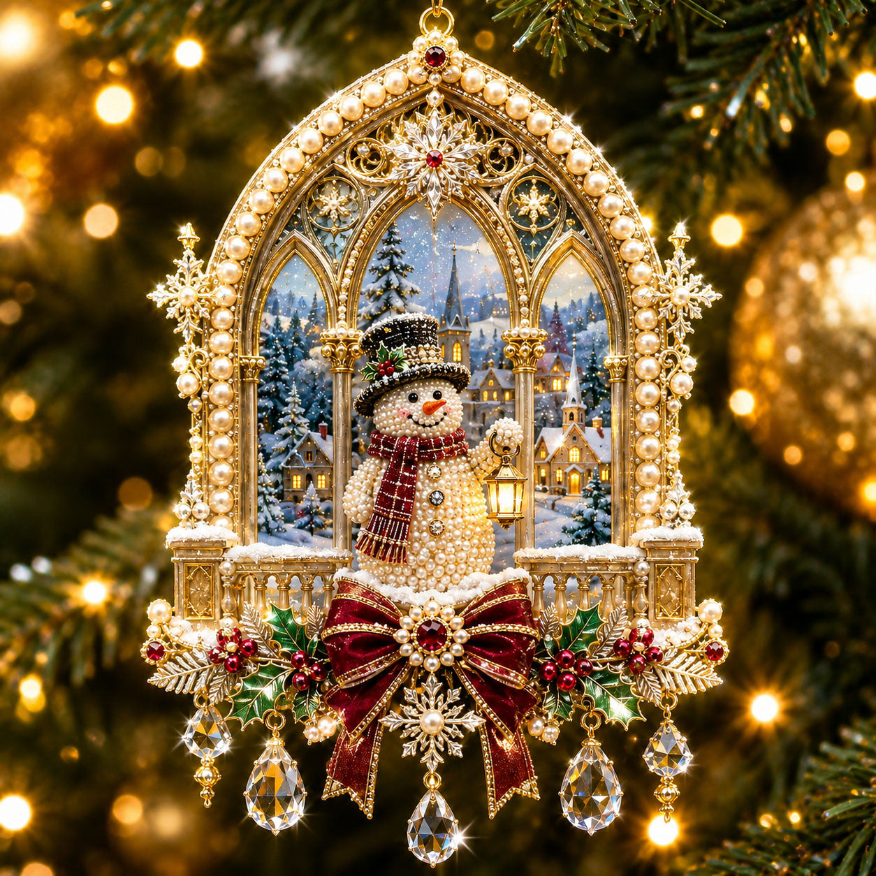 Snowman Christmas Village Christmas Mica Ornament