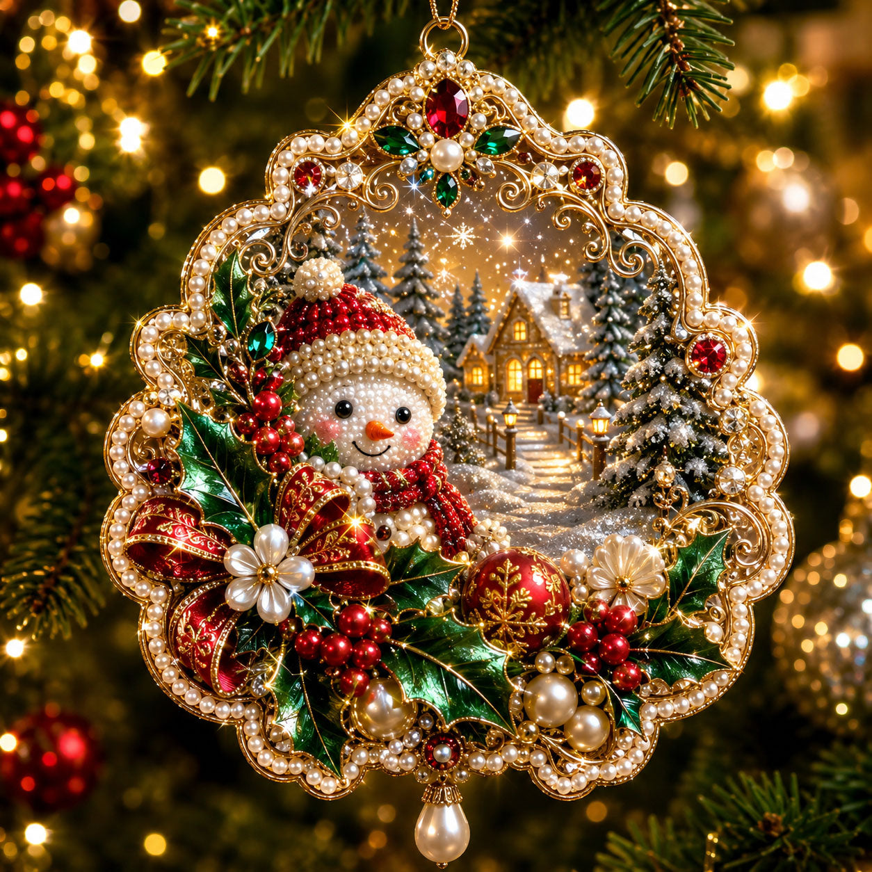 Snowman Christmas Village Christmas Mica Ornament