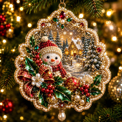 Snowman Christmas Village Christmas Mica Ornament