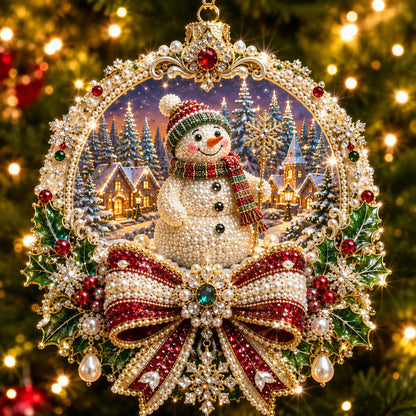 Snowman Christmas Village Christmas Mica Ornament