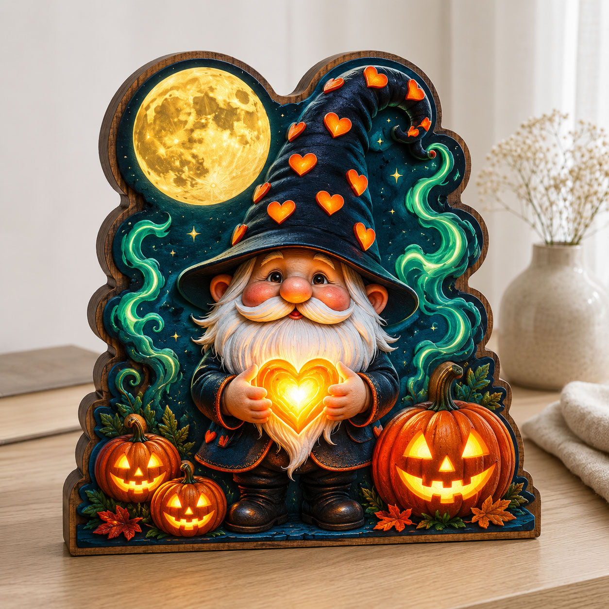 Halloween Heart Gnome Wooden Block 3-Layers GFTOHNL2686