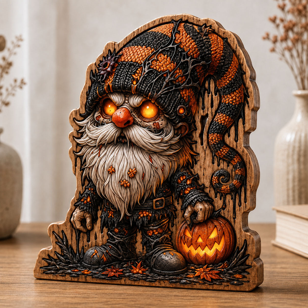 Spooky Pumpkin Gnome Wooden Block 3-Layers GFTOHNL2690