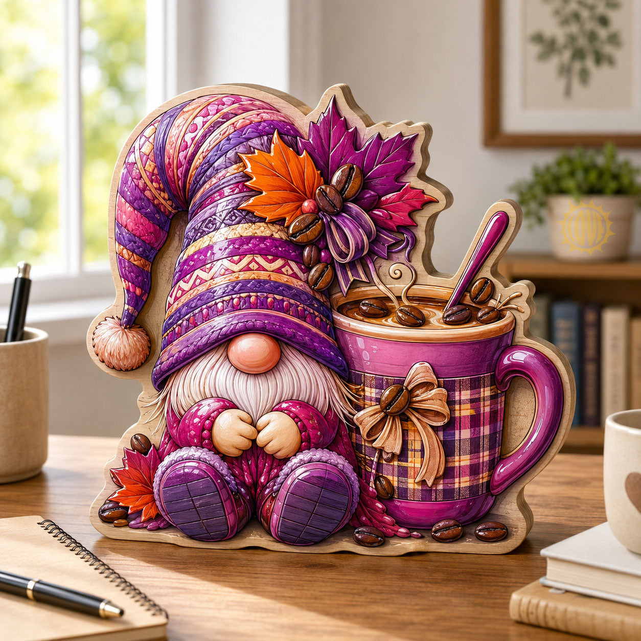 Autumn Coffee Gnome Wooden Block 3-Layers GFTOHNL2691