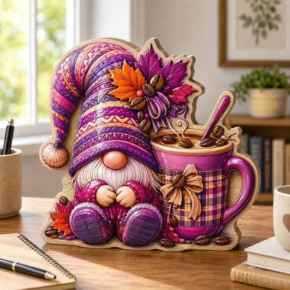 Autumn Coffee Gnome Wooden Block 3-Layers GFTOHNL2691