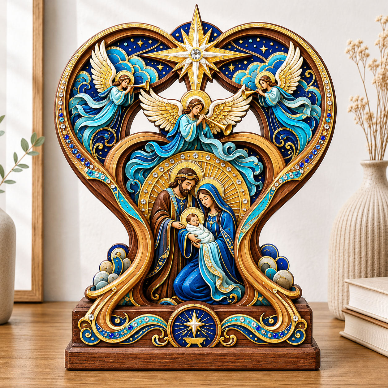 Angel Nativity Heart Wooden Block 3-Layers GFTOHNL2702