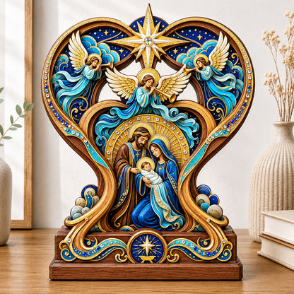 Angel Nativity Heart Wooden Block 3-Layers GFTOHNL2702