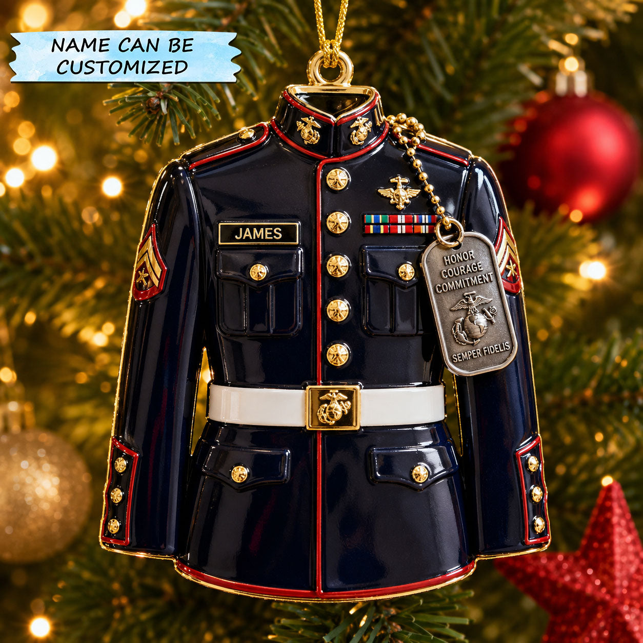 Personalized Marine Veteran Honor Christmas Mica Ornament