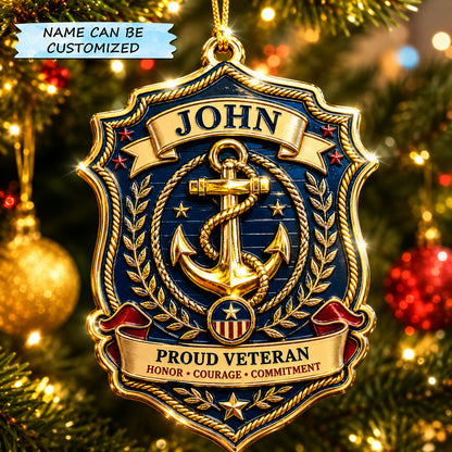 Personalized Marine Veteran Honor Christmas Mica Ornament