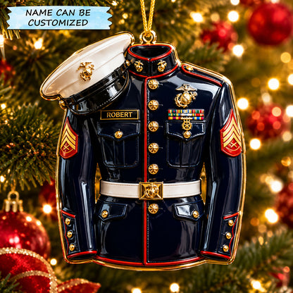 Personalized Marine Veteran Honor Christmas Mica Ornament