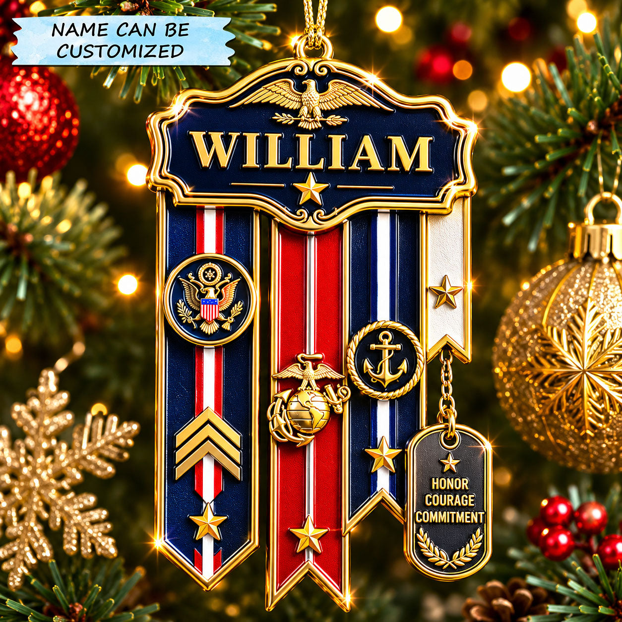 Personalized Marine Veteran Honor Christmas Mica Ornament