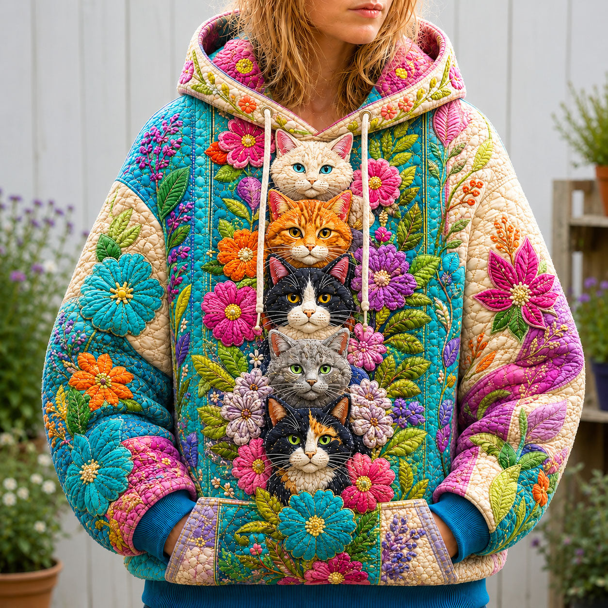 Colorful Cat Garden Hoodie GFTOHNL2773