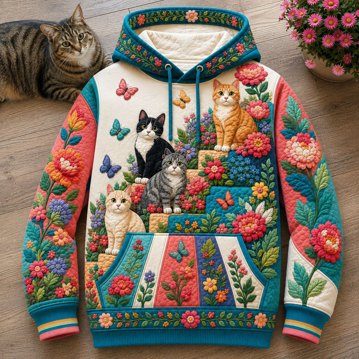 Cat Family Flowers Hoodie GFTOHNL2774