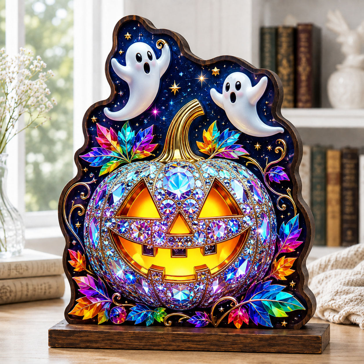 Crystal Pumpkin Ghosts Wooden Block 3-Layers GFTOHNL2779