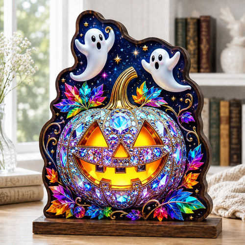 Crystal Pumpkin Ghosts Wooden Block 3-Layers GFTOHNL2779