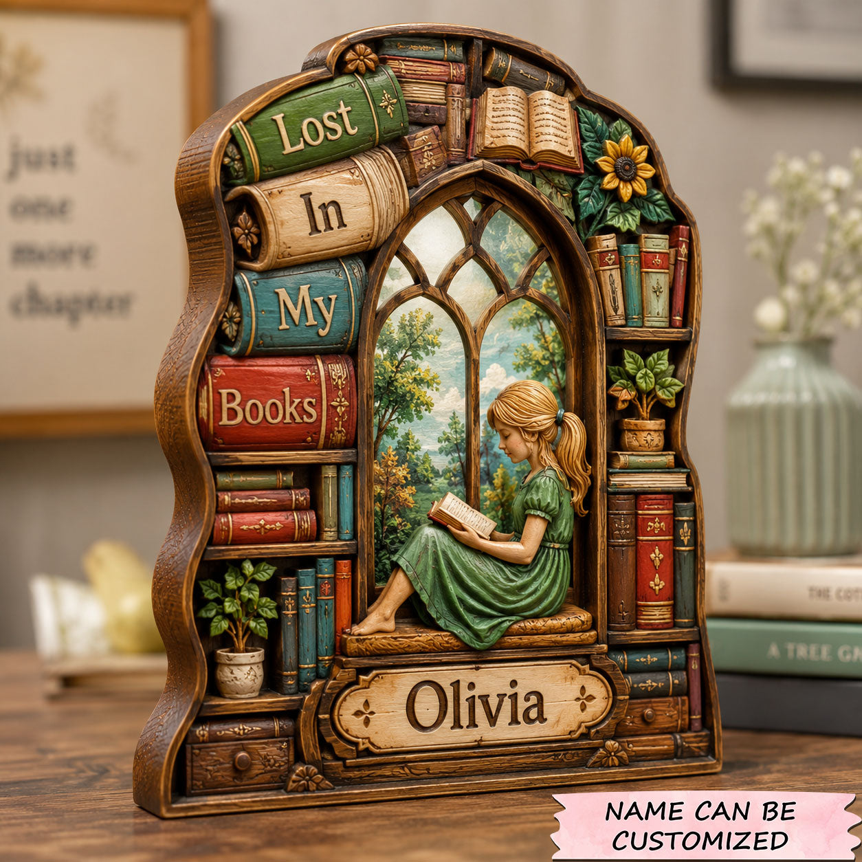 Lost In My Books Wooden Block 3-Layers QTCUZ GFTOHNL2828