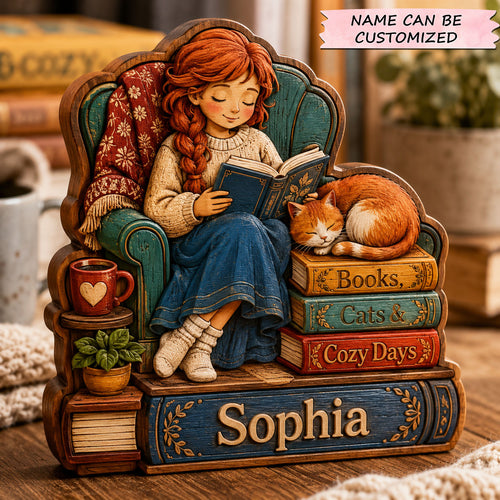 Books Cats And Cozy Days Wooden Block 3-Layers QTCUZ GFTOHNL2831