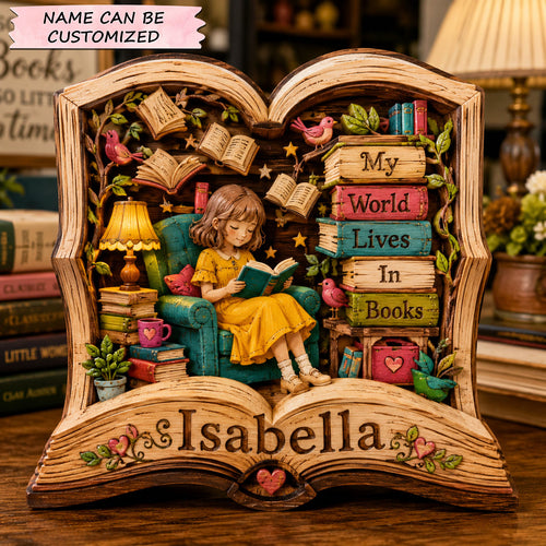 My World Lives In Books Wooden Block 3-Layers QTCUZ GFTOHNL2832