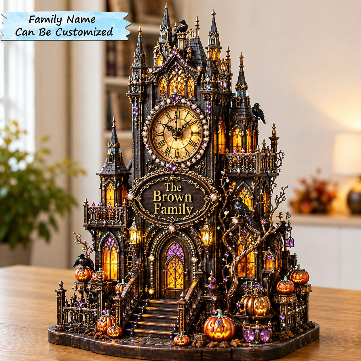 Haunted Clock Tower Wooden Block 3-Layers QTCUZ GFTOHNL2836
