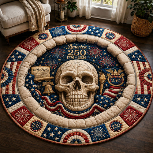 America 250 Fireworks Skull Quilted Round Mat GFTOHNL284
