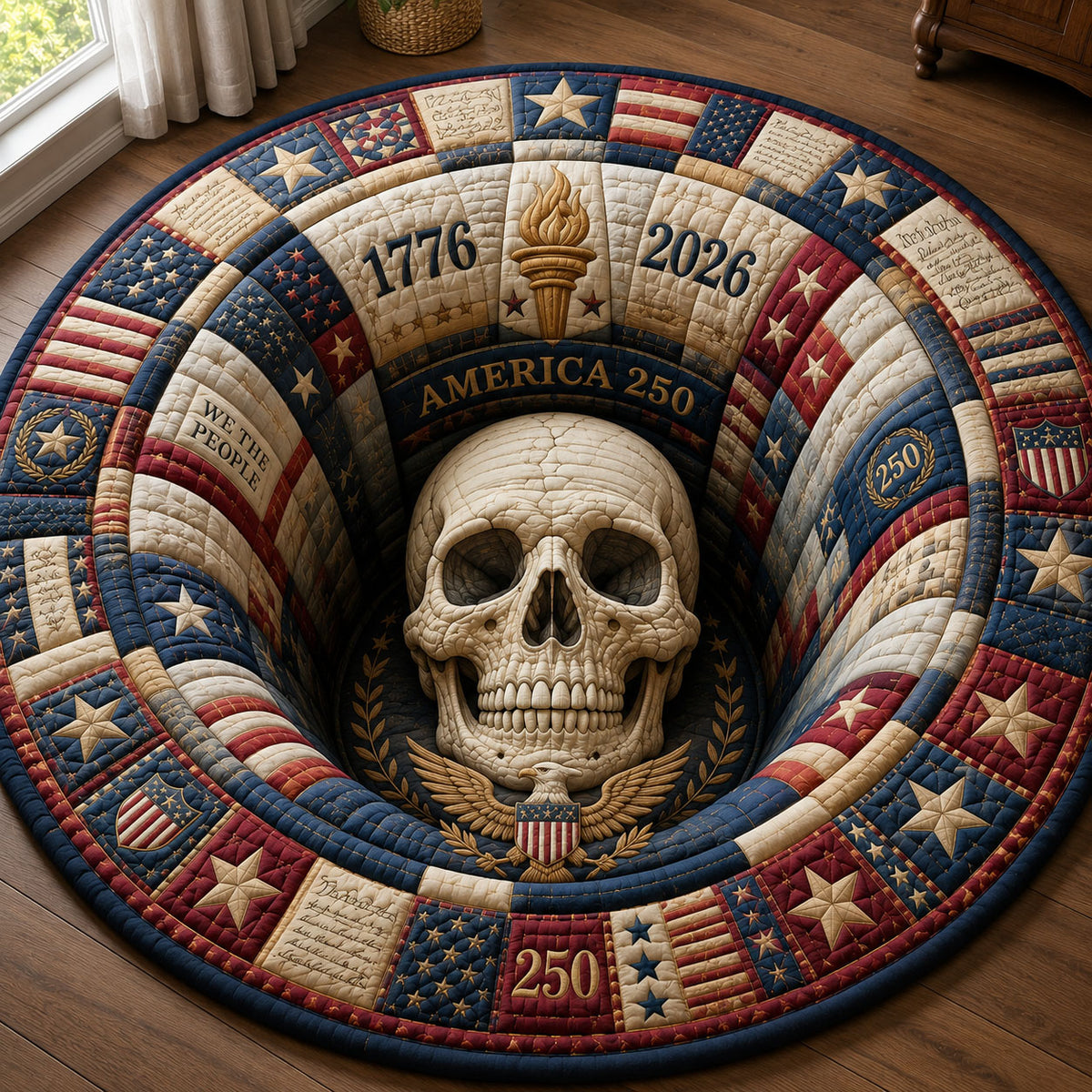 Stars And Stripes Skull Chamber Quilted Round Mat GFTOHNL287