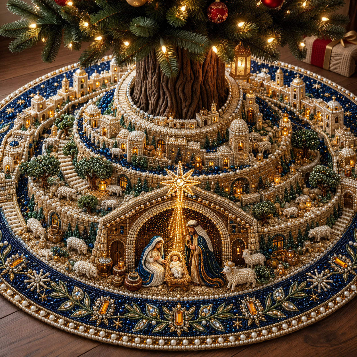 Bethlehem Christmas City Quilted Tree Skirt GFTOHNL2870
