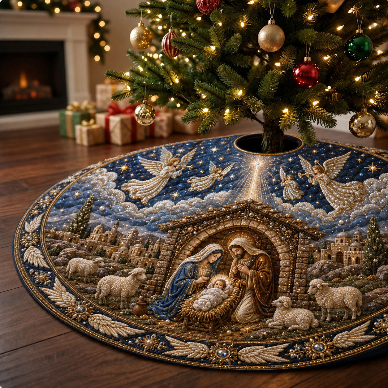 Bethlehem Stable Night Quilted Tree Skirt GFTOHNL2873