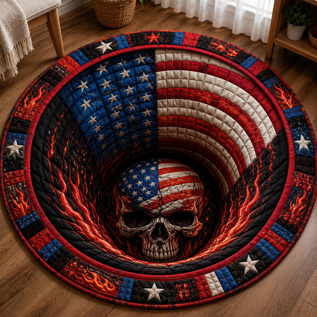 American Skull Inferno Round Quilted Round Mat GFTOHNL288