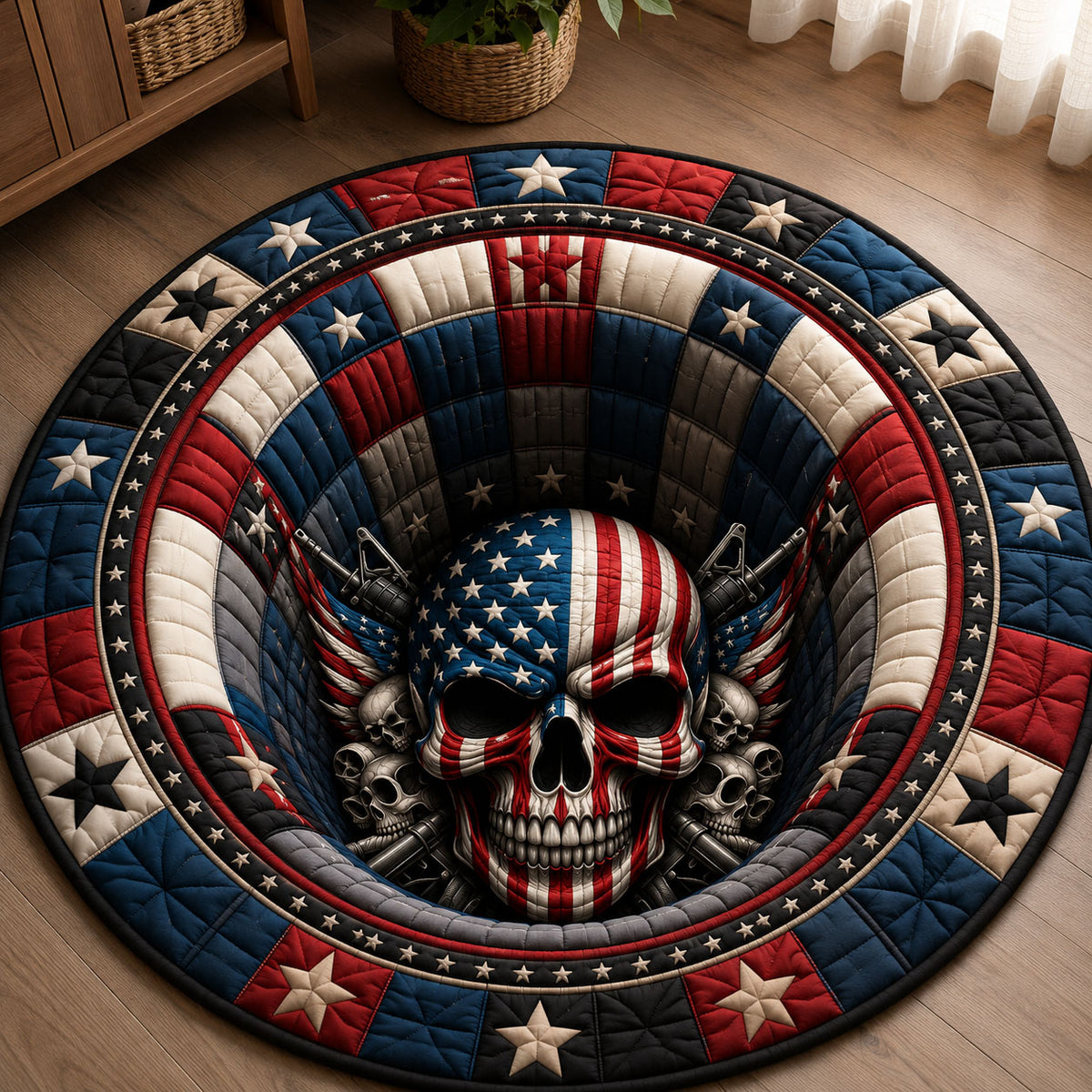 Patriot Skull Warrior Quilted Round Mat GFTOHNL289