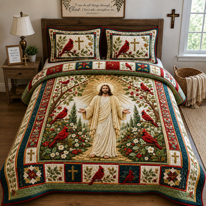 Jesus Cardinal Garden 3-Piece Quilted Bedding Set GFTOHNL2904