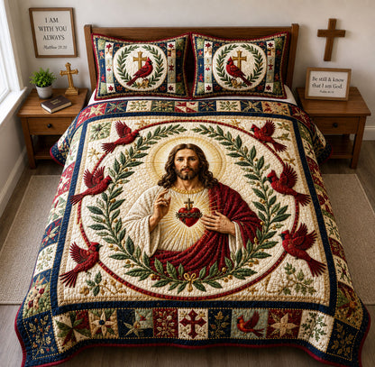 Sacred Heart Cardinal 3-Piece Quilted Bedding Set GFTOHNL2905