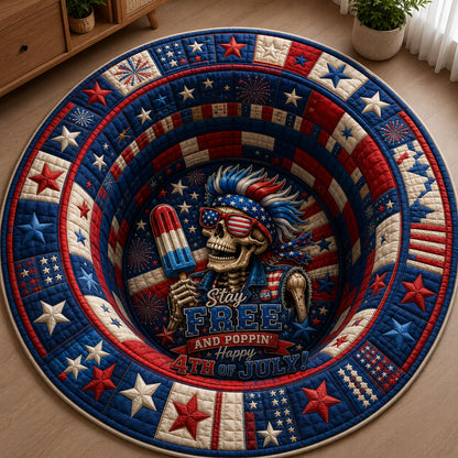 Red White Blue Party Skull Quilted Round Mat GFTOHNL291