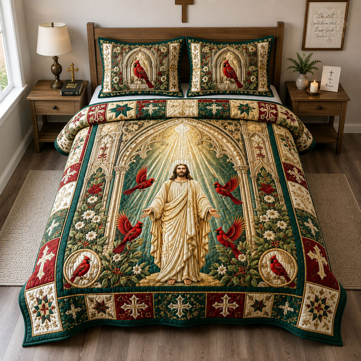 Jesus Cardinal Divine Light 3-Piece Quilted Bedding Set GFTOHNL2910