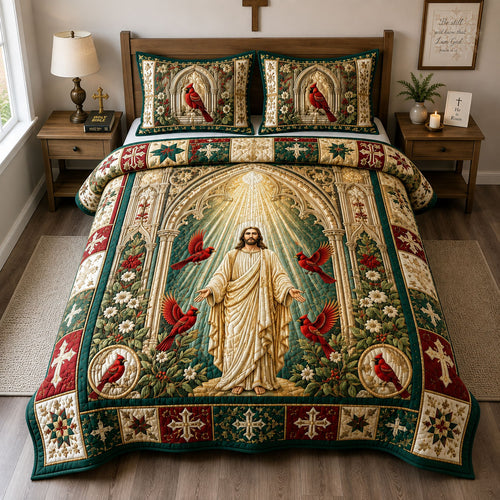 Jesus Cardinal Divine Light 3-Piece Quilted Bedding Set GFTOHNL2910
