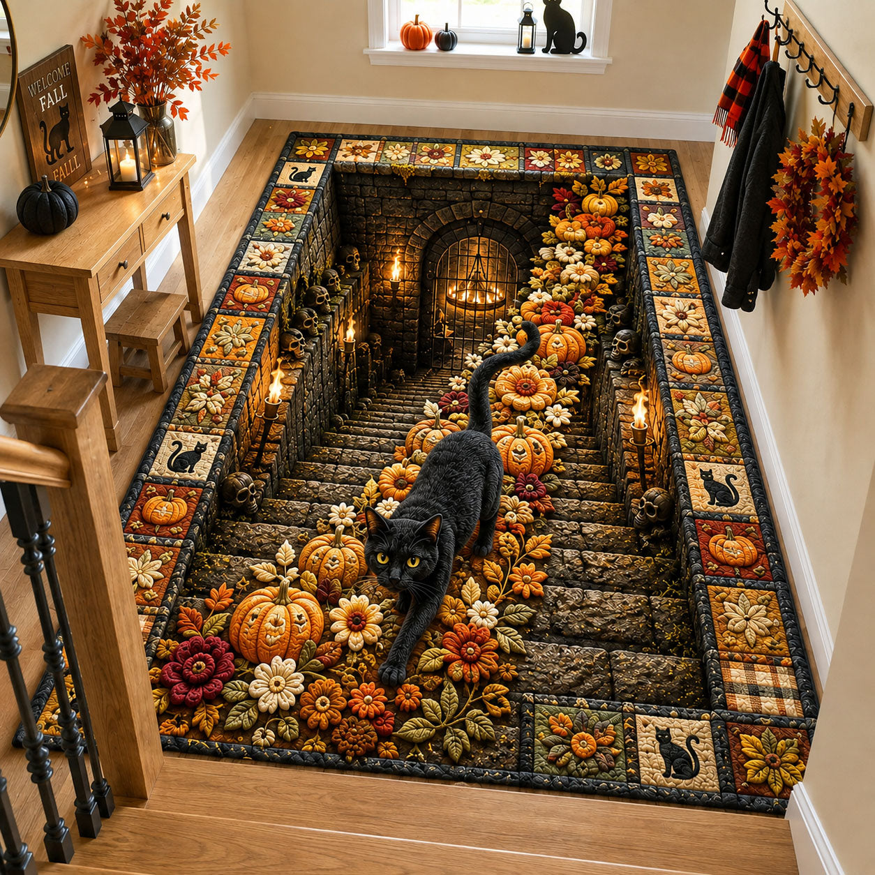 Black Cat Halloween Path Area Rug GFTOHNL2919