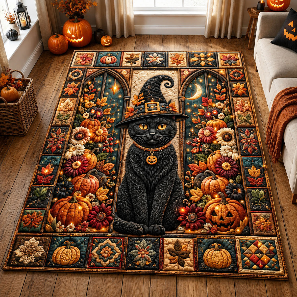 Black Cat Witch Garden Area Rug GFTOHNL2920
