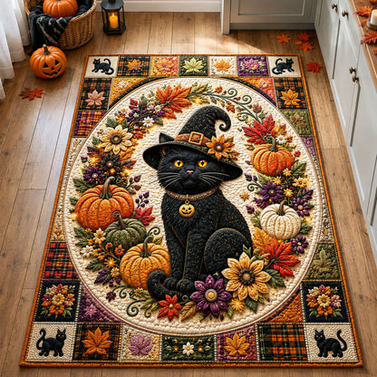 Black Cat Autumn Wreath Area Rug GFTOHNL2921
