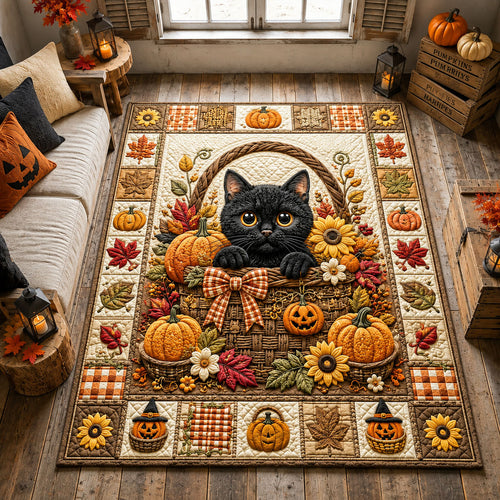 Black Cat Pumpkin Basket Area Rug GFTOHNL2922