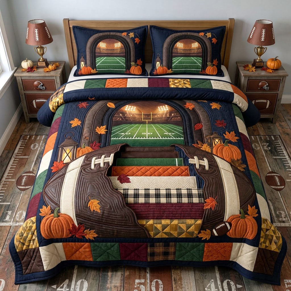 Autumn Football Field 3-Piece Quilted Bedding Set GFTOHNL2948