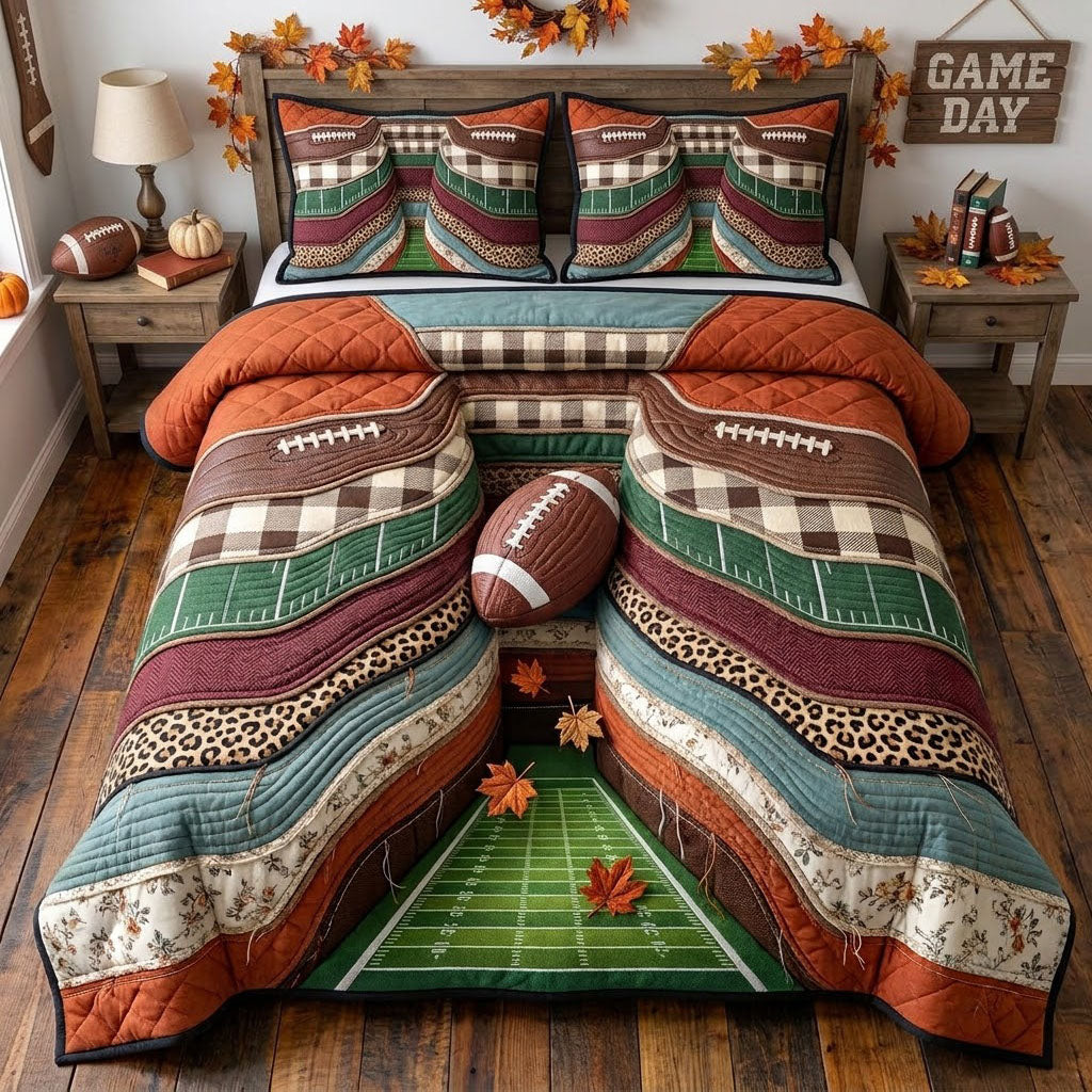 Football Game Day 3-Piece Quilted Bedding Set GFTOHNL2949
